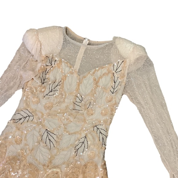 OLEG CASSINI Vintage Beaded 100% Silk Fancy Long Sleeve Wedding Dress-Size 6 - Picture 12 of 16